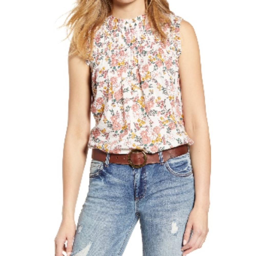 Caslon Floral Print Sleeveless Boho Blouse - Pink and Cream Size Medium